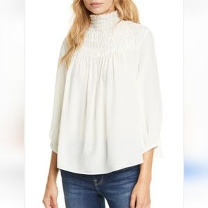 FRAME smocked 100% silk off white top size xs